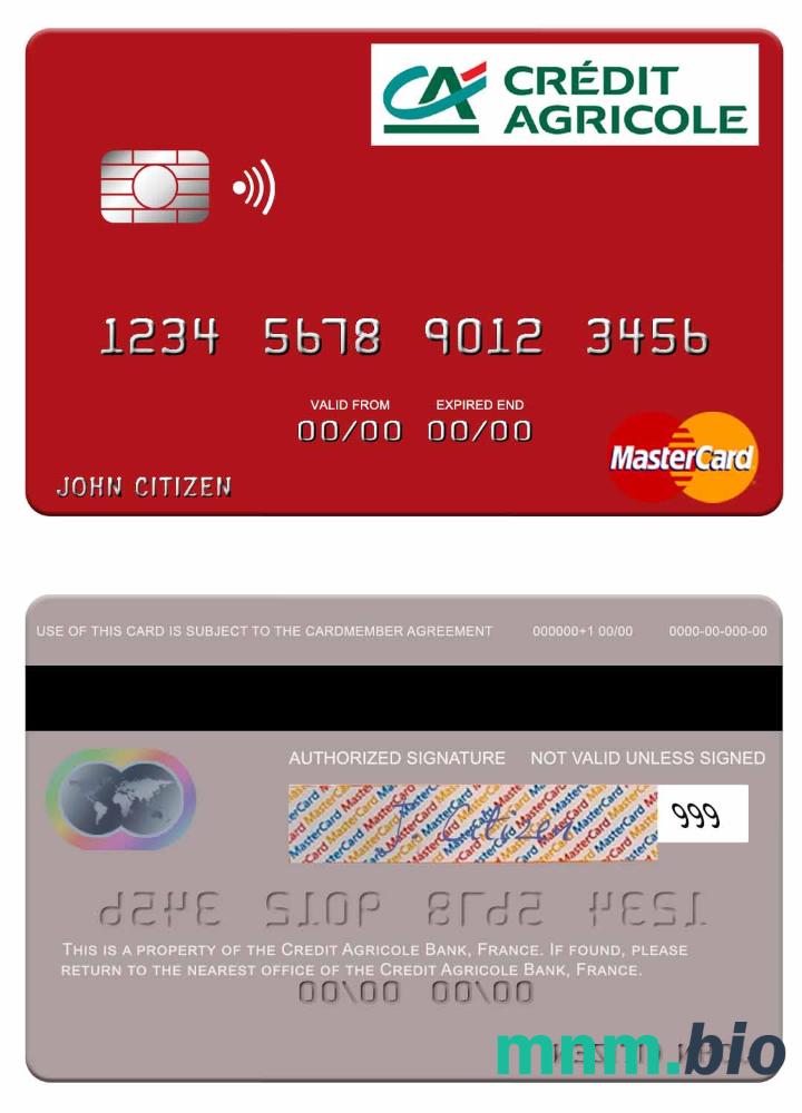 France Credit Agricole Bank przykład karty mastercard w formacie PSD